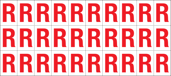 [912R] 912R - Foglio n.30 etichette adesive B/R lettera R