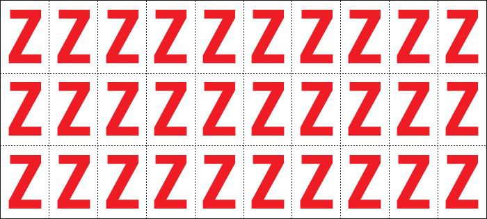 [912Z] 912Z - Foglio n.30 etichette adesive B/R lettera Z