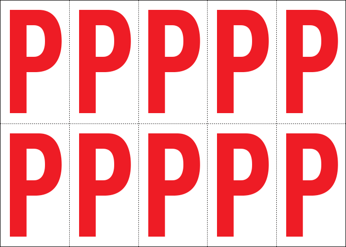 [915P] 915P - Foglio n.10 etichette adesive B/R lettera P