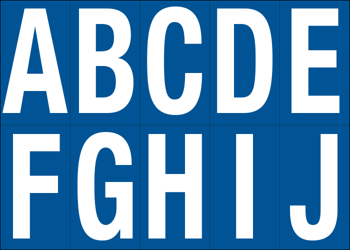 [925AJ] 925AJ - Foglio n.10 etichette adesive B/B lett.da A a J