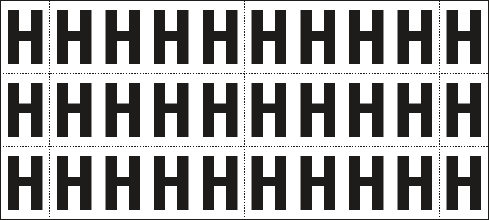 [932H] 932H - Foglio n.30 etichette adesive B/N lettera H