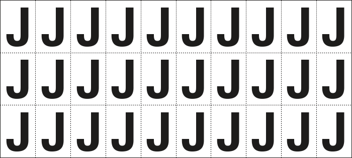 [932J] 932J - Foglio n.30 etichette adesive B/N lettera J