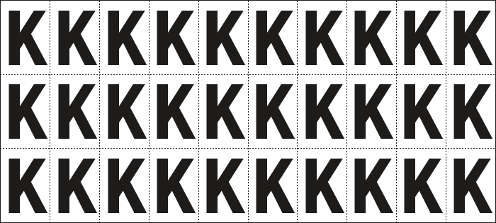 [932K] 932K - Foglio n.30 etichette adesive B/N lettera K