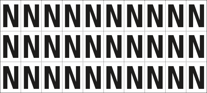 [932N] 932N - Foglio n.30 etichette adesive B/N lettera N