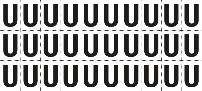 [932U] 932U - Foglio n.30 etichette adesive B/N lettera U