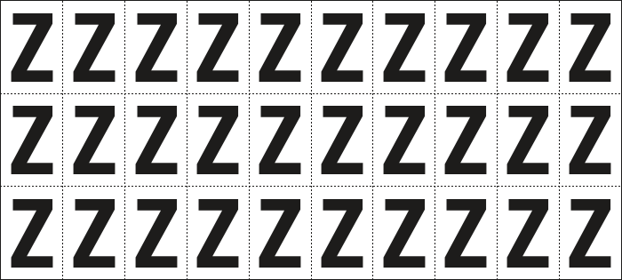 [932Z] 932Z - Foglio n.30 etichette adesive B/N lettera Z