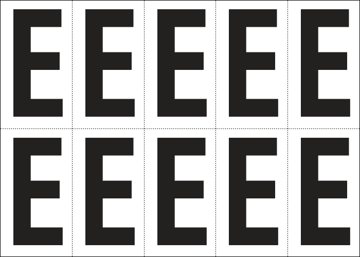 [935E] 935E - Foglio n.10 etichette adesive B/N lettera E