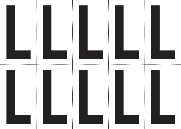 [935L] 935L - Foglio n.10 etichette autoadesive B/N lettera L