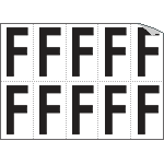 [936F] 936F - Foglio n.10 etichette autoadesive B/N lettera F