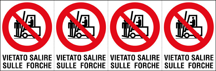 [9514B] 9514B - Foglio 4 etichette adesive vietato salire su forche