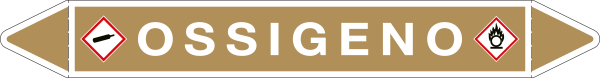 [99A380D] 99A380D - etichetta autoadesiva fondo ocra con frecce e simboli OSSIGENO