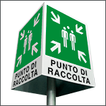 [CUE20153] CUE20153 - Cartello quadrifacciale in allum.con staffa x palo mm60:p.di raccolta