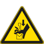 [E1181KS] E1181KS - Etichetta adesiva pericolo schiacciamento mani pressa e utensili W030