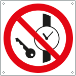 [E1330K] E1330K - Cartello divieto entrare con orologi e..solo simbolo EN ISO 7010