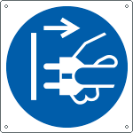 [E1391W] E1391W - Cartello obbligo staccare la spina dalla presa solo simbolo EN ISO7010