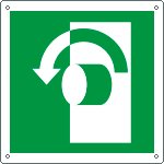 [E15122X] E15122X - Cartello emergenza girare la maniglia a sn solo simbolo EN ISO 7010