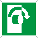 [E15123X] E15123X - Cartello emergenza girare la maniglia a ds solo simbolo EN ISO 7010