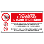 [E16141W] E16141W - Cartello non usare l'ascensore in caso...3simboli UNI ISO 7010