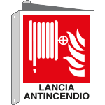 [E20157BIX] E20157BIX - Cartello bifacciale LANCIA ANTINCENDIO EN ISO 7010
