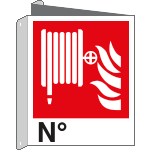 [E20160BIX] E20160BIX - cartello bifacciale  lancia antincendio N. EN ISO 7010