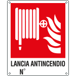 [E20165X] E20165X - Cartello antincendio lancia antincendio n. simbolo+testo EN ISO 7010