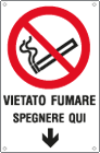 [E2972] E2972 - Cartello vietato fumare spegnere qui EN ISO 7010