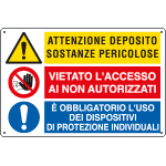 [E3526] E3526 - Cartello multisimbolo ATTENZIONE DEPOSITO SOSTANZE PERICOLOSE viet....