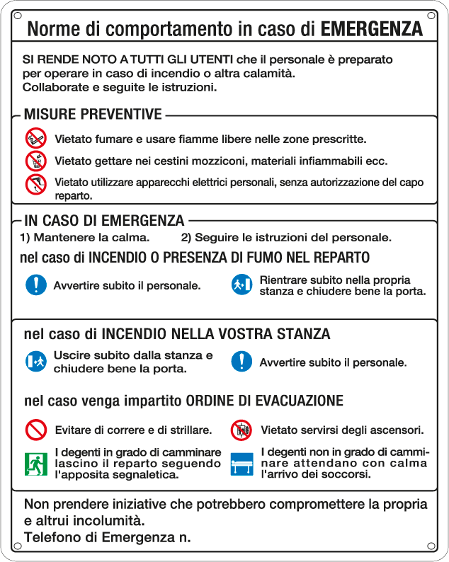 [E3782] E3782 - Cartello NORME COMPORTAMENTO EMERGENZA NEGLI OSPEDALI EN ISO 7010