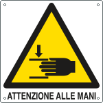 [E401601KS] E401601KS - Etichetta pvc autoadesivo pericolo attenzione alle mani EN ISO 7010
