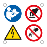 [E49004H] E49004H - Cartello multisimbolo 4 simboli: obbligo, pericolo,divieto EN ISO 7010