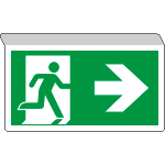 [E715102SX] E715102SX - Cartello SOSPESA bifacciale uscita emergenza freccia DX EN ISO 7010