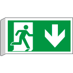 [E715104BW] E715104BW - Cartello BIFACCIALE uscita di emergenza freccia indietro EN ISO 7010