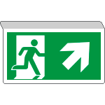 [E715106SW] E715106SW - Cartello SOSPESO bifacciale uscita emergenza freccia ds alto  ISO 7010