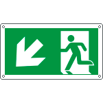 [E715107KS] E715107KS - Etichetta uscita di emergenza freccia in basso a sinistra EN ISO 7010