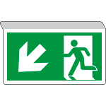 [E715107SK] E715107SK - Cartello SOSPESO bifacciale uscita emergenza freccia sn basso ISO 7010