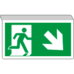 [E715108SW] E715108SW - Cartello SOSPESO bifacciale uscita emergenza freccia basso DX ISO 7010