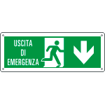 [E720104KS] E720104KS - etichetta uscita di emergenza freccia indietro con scritta EN ISO 7010