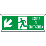 [E720107KS] E720107KS - Etichetta uscita di emergenza freccia basso sx Uscita Em. EN ISO 7010