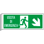 [E720108BK] E720108BK - Cartello BIFACCIALE uscita emergenza freccia ds in basso ISO 7010