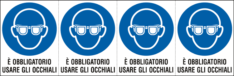 [E9532B] E9532B - Foglio n. 4 etichette adesive obbligo usare occhiali EN ISO 7010