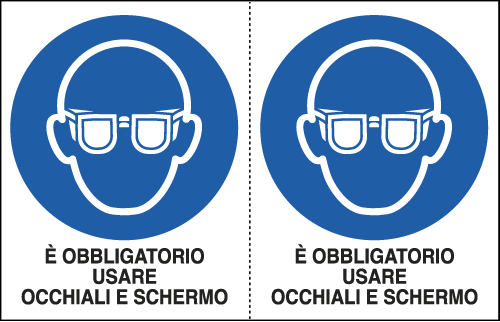 [E9544A] E9544A - Foglio n. 2 et.adesive obbligo usare occhiali e schermo ISO 7010