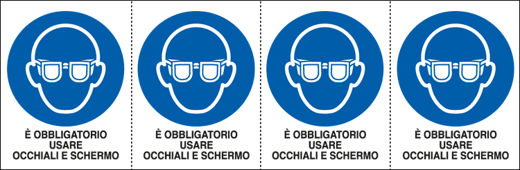 [E9544B] E9544B - Foglio n. 4 et.adesive obbligo usare occhiali e schermo ISO 7010