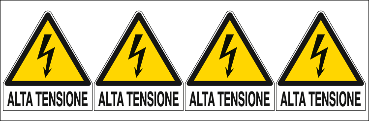[E9559B] E9559B - Foglio 4 etichette adesive pericolo alta tensione EN ISO 7010