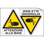 [E9560A] E9560A - Foglio 2 etichette adesive attenzione mani EN ISO 7010