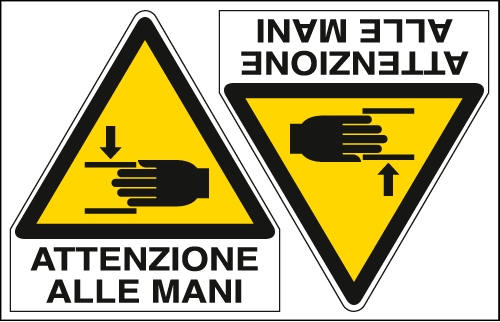 [E9560A] E9560A - Foglio 2 etichette adesive attenzione mani EN ISO 7010