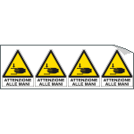 [E9560B] E9560B - Foglio 4 etichette adesive attenzione mani EN ISO 7010
