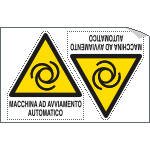 [E9568A] E9568A - Foglio 2 etichette adesive pericolo macchina avv.automatic EN ISO 7010
