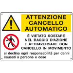 [EEF3528] EEF3528 - cartello autoadesivo multisimbolo EasyFix attenz.cancello..EN ISO 7010